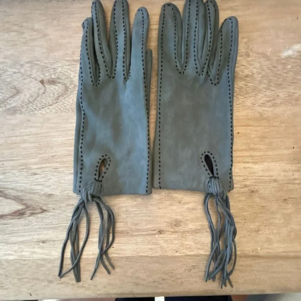 Hermes vintage lambskin suede gray width stitching gloves winter S